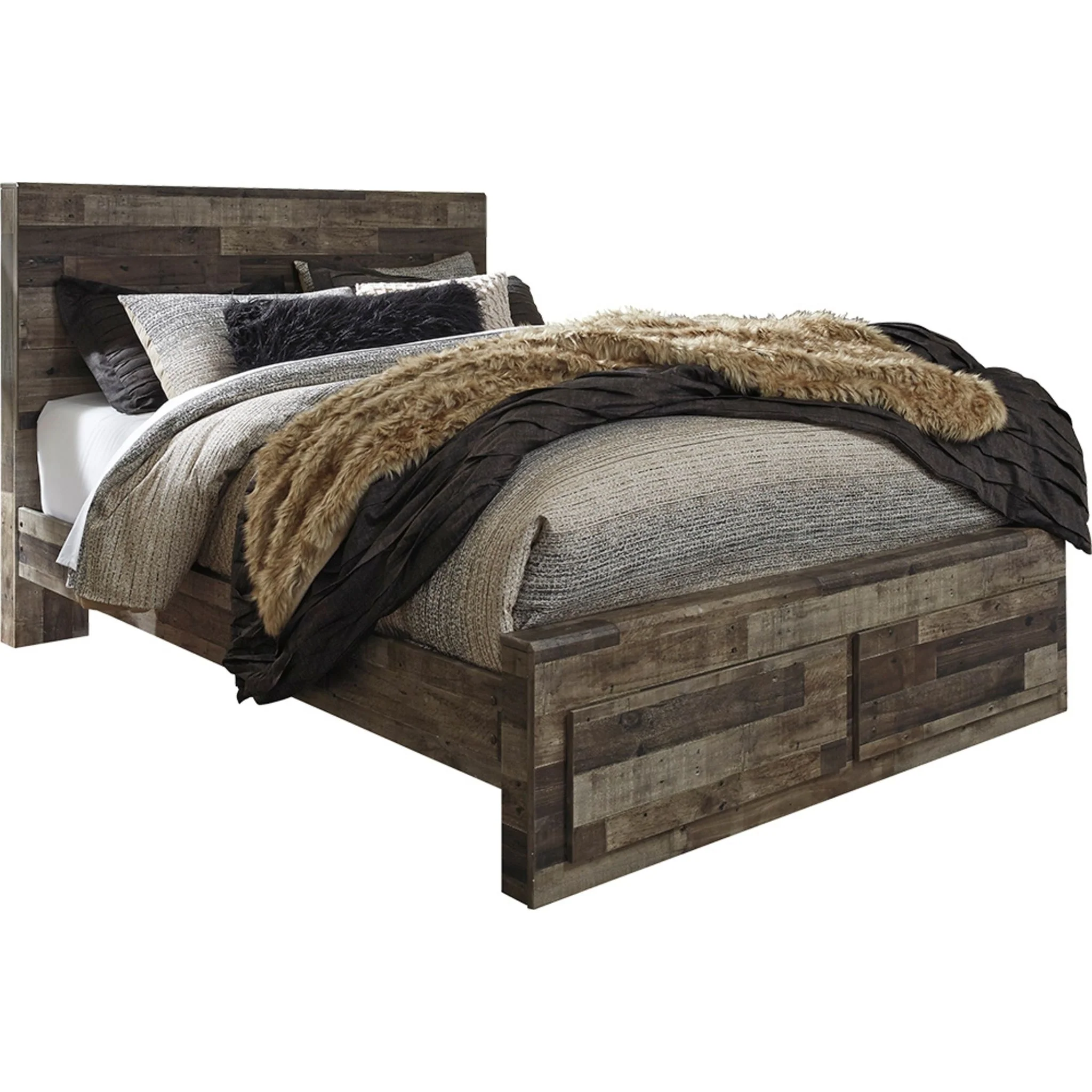 Derekson Panel Bed with Footboard Storage - Multi Gray