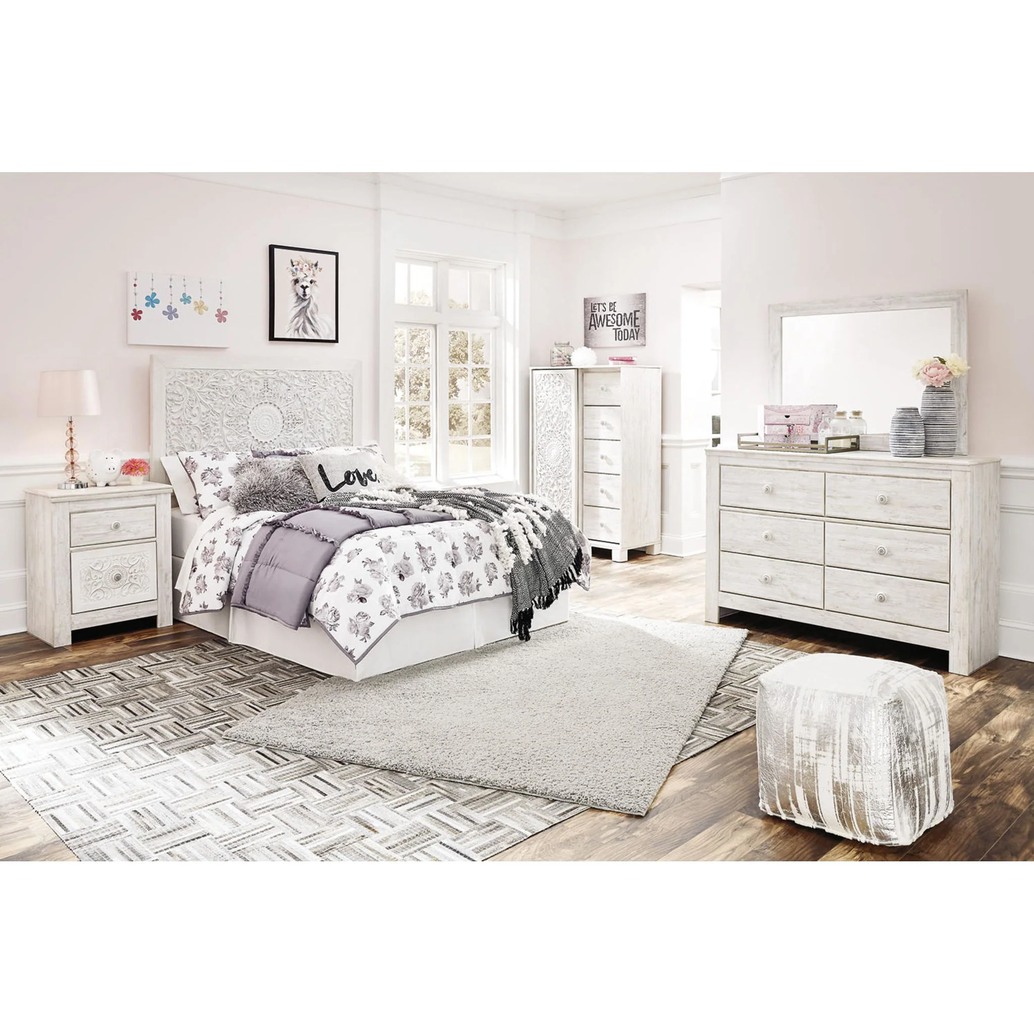 Jareth Panel Bed - Whitewash - Image 34