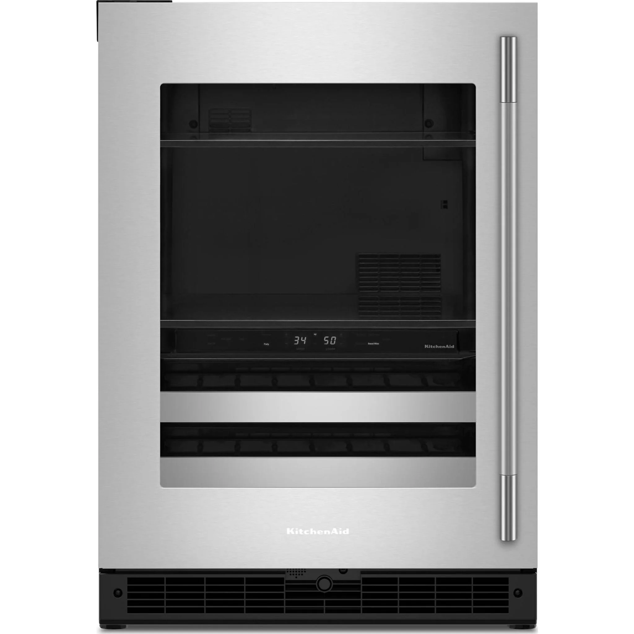 KitchenAid 24" Beverage Center with Glass Door and Metal-Front Racks - Black Cabinet/Stainless Doors (KUBL524SSB)