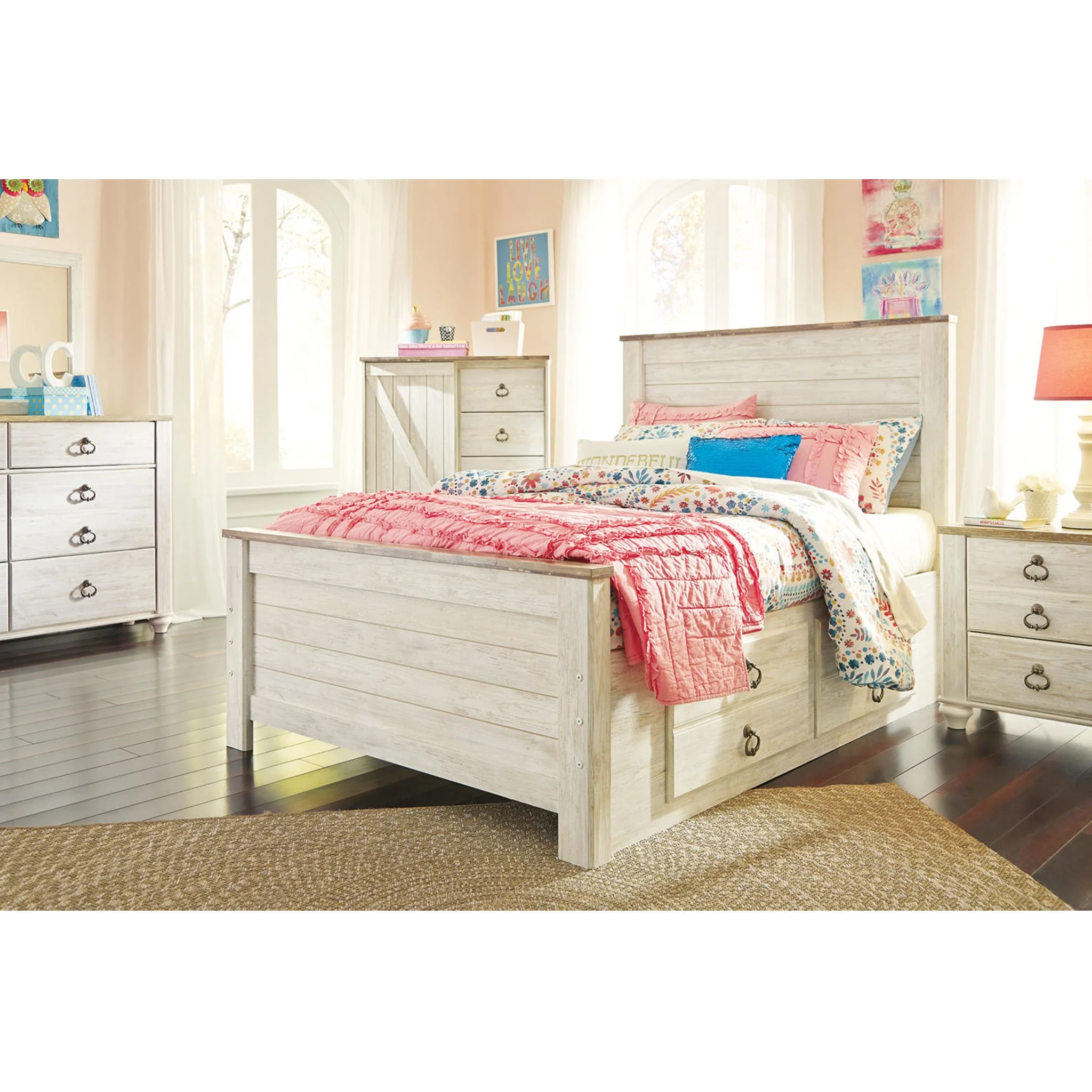 Willowton Full Panel Headboard - Whitewash - Image 32